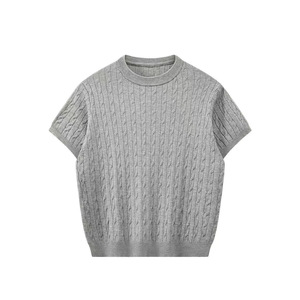 Camiseta de Manga Corta de Punto Trenzado para Hombre Dalang, Color Azul Marino, Corte Ajustado, Estilo Casual, Suéter de Verano, Top para Parejas - Product Image 3
