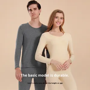 Sonbahar kış % 95% pamuk termal iç çamaşır Set <span class=keywords><strong>2</strong></span>-Piece Slim Fit uzun kollu erkek gömlek kadın tarzı boyun artı boyutu anti-bakteriyel paçalı don - Product Image 1