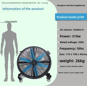 Ventilador Industrial Portátil de 36 Pulgadas, 6 Aspas de Plástico, Alto Flujo de Aire, Ventilador Axial Anticorrosivo, Ligero, Ventilación para Taller - Product Image 2
