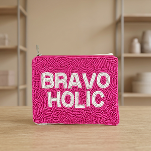 Porte-monnaie rose perlé brodé avec fermeture éclair, pochette personnalisable avec logo pour cadeau de mariage - Product Image 3