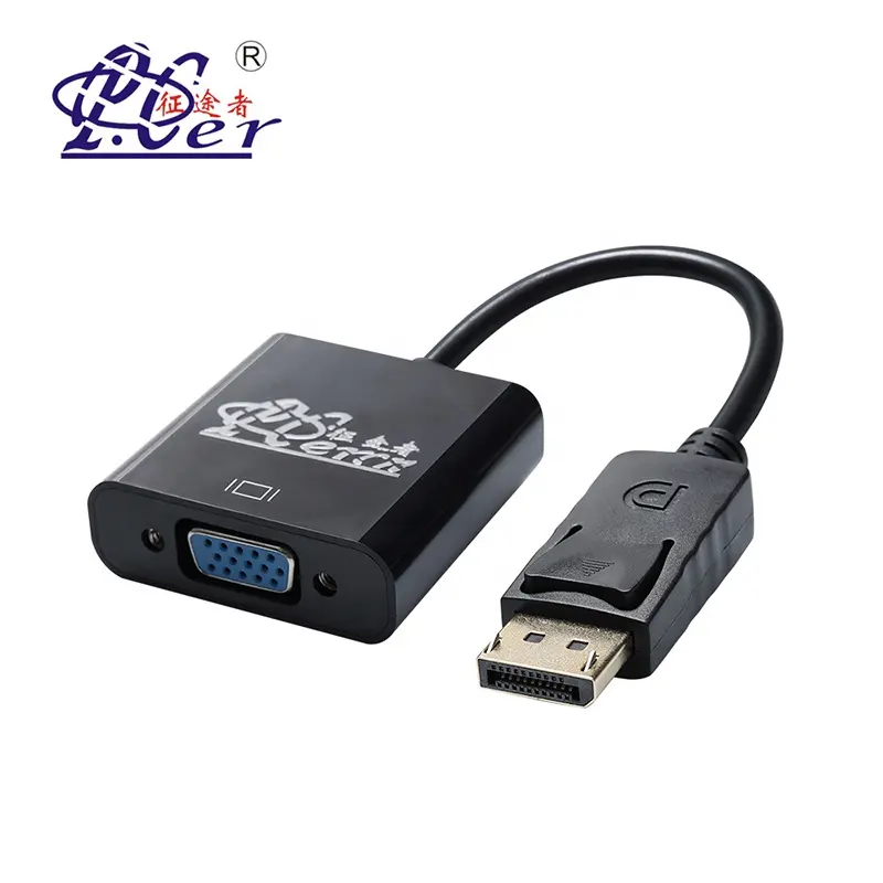 Displayport de fabricação para adaptador vga, macho para fêmea, preto, dp para vga