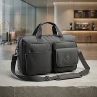 Sacoche pour ordinateur portable en tissu de coton gris foncé, style moderne, avec fermeture éclair, double poche frontale, poignée supérieure et bandoulière amovible