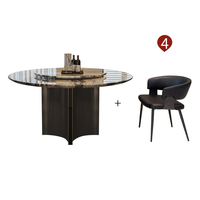 Ensemble de table à manger d'hôtel, style moderne minimaliste avec 8 chaises, plateau rond en marbre, ensemble de cuisine