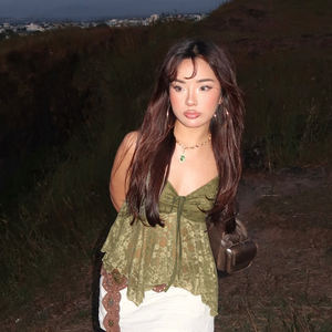 Forest Style Vintage Green Lace Cami <b>Top</b> <b>Women</b> Irregular Design <b>Sexy</b> V Neck Lightweight Summer Tank <b>Top</b> - Product Image 6