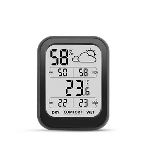 جديد مقياس درجة حرارة ومرطوبة المنزل مقياس حرارة داخلي شاشة كبيرة عالية الدقة مزود بخاصية الطقس الإلكترونية