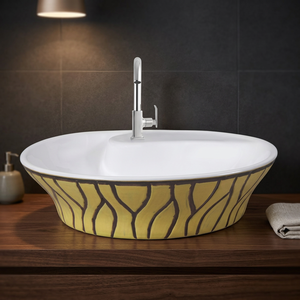 Lavabo de salle de bain rectangulaire moderne en granit jaune imprimé pour usage hospitalier, à poser sur le plan - Product Image 1