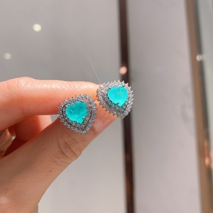 Fashion Eco-friendly Copper Heart Jewelry <b>Set</b> Imitation Paraiba Gemstone 8MM & 10MM <b>Earring</b> Necklace for Women Daily & Party - Product Image 5