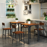 Meubles de restaurant rustiques et chics, table de salle à manger en bois dur carrée à base arquée et ensemble de chaises pour café