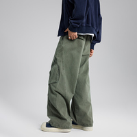 American High Street Army Green Cargo Pants Pantalons droits personnalisés pour hommes avec poches plissées Jeans droits pour hommes Mode décontractée Jeans à jambes larges