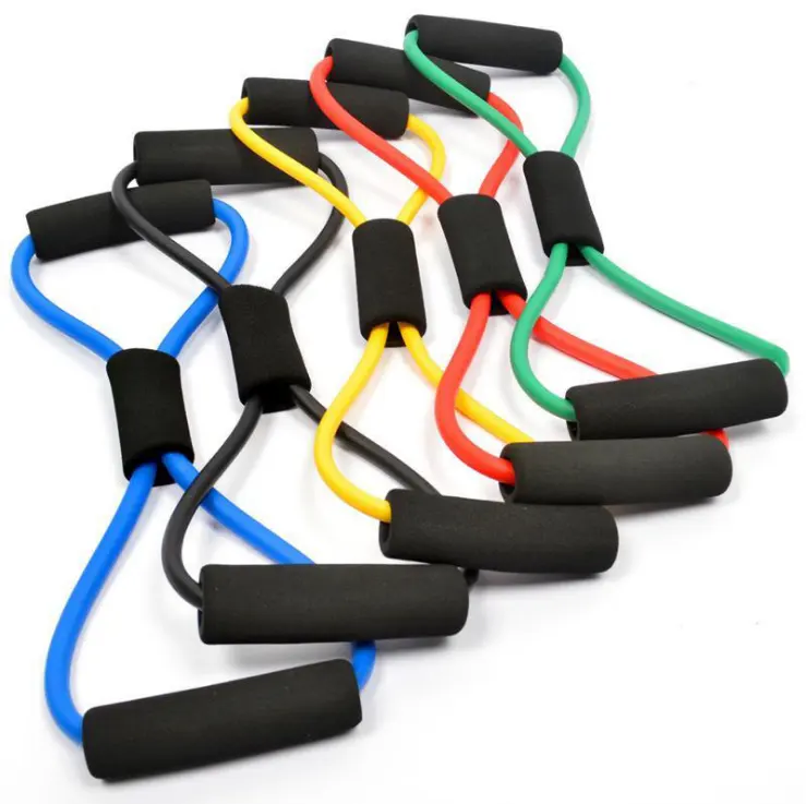 yoga gym fitness 8 shape chest expander pull resistance good elastic silicone rubber TPE tubing band rope for exercise sports