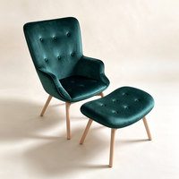 Fauteuil de luxe en velours à dossier haut, capitonné, avec ottoman, pour salon, chambre ou hôtel