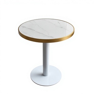 Tavolo Rotondo Moderno e Trendy in Stile Crema con Superficie in Ardesia e Struttura in Metallo per Negozi di Tè e Pasticcerie, Dimensioni e Colori Personalizzabili - Product Image 1
