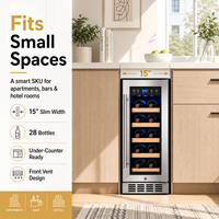 Réfrigérateur à vin à porte simple avec éclairage bleu, refroidissement par air, sans givre, vitrine à vin encastrable pour usage domestique et commercial