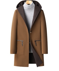 Abrigo <span class=keywords><strong>de</strong></span> lana <span class=keywords><strong>de</strong></span> doble cara con capucha <span class=keywords><strong>de</strong></span> otoño e invierno para hombre, abrigo vaquero <span class=keywords><strong>de</strong></span> doble cara <span class=keywords><strong>de</strong></span> longitud media para hombre, abrigo <span class=keywords><strong>de</strong></span> moda juvenil para hombre - Product Image 1