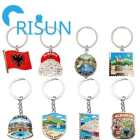 Porte-clés Souvenir en Métal Personnalisé OEM ODM en Émail, Drapeau Albanais Tirana, Carte de Voyage, Œil Bleu, Riviera Albanie, Vente en Gros
