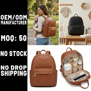 حقيبة ظهر أنيقة للحفاضات مصنوعة من الجلد النباتي الصناعي بتصميم مخصص وعلامة تجارية خاصة للعلامات التجارية الفاخرة للأطفال - Product Image 2