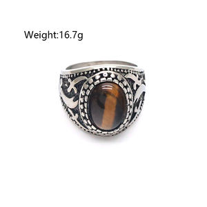 Anillo de acero inoxidable con piedra natural para hombre, sortija de oro de 18 quilates, Estilo vintage punk, 316L, venta al por mayor - Product Image 2