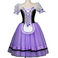 Robe longue en tulle tutu de ballet romantique, costume de scène Giselle Acte I Village pour filles et femmes, idéal pour concours, récital et examen