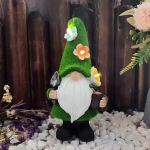 Resin <strong>Large</strong> Flocked Welcome <strong>Gnome</strong> with Lantern Solar Powered LED Welcome Sign Outdoor Decor <strong>Garden</strong> Light - Product Image 5