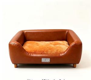 Adjustable Elasticity Orthopedic Dog <b>Bed</b> Solid Wood <b>Frame</b> Waterproof Leather Wood Leg <b>Raised</b> Pet <b>Bed</b> With Removable Cover - Product Image 1