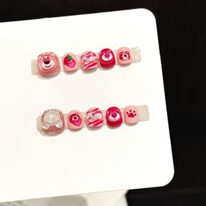 Vente en gros de faux ongles pour enfants faits à la main, design 3D chat et poney, 10 pièces, acrylique, faux ongles mignons pour filles - Product Image 2