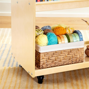 Montessori inspirasi rak buku perpustakaan 2-rak keranjang bergulir kayu dengan roda rak buku anak-anak keranjang penyimpanan buku anak-anak - Product Image 3