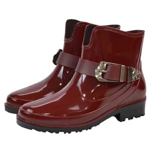 Style Water Proof Pvc Rain Shoes for Women's <strong>Short</strong> <strong>Wellington</strong> Rain Ankle Boots Red - Product Image 1