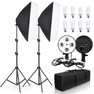 Photographie Éclairage 50x70CM Quatre Lampe Softbox Kit E27 Avec 8 pièces Ampoule Boîte Souple AccessoriesFor Studio Photo Vidéo