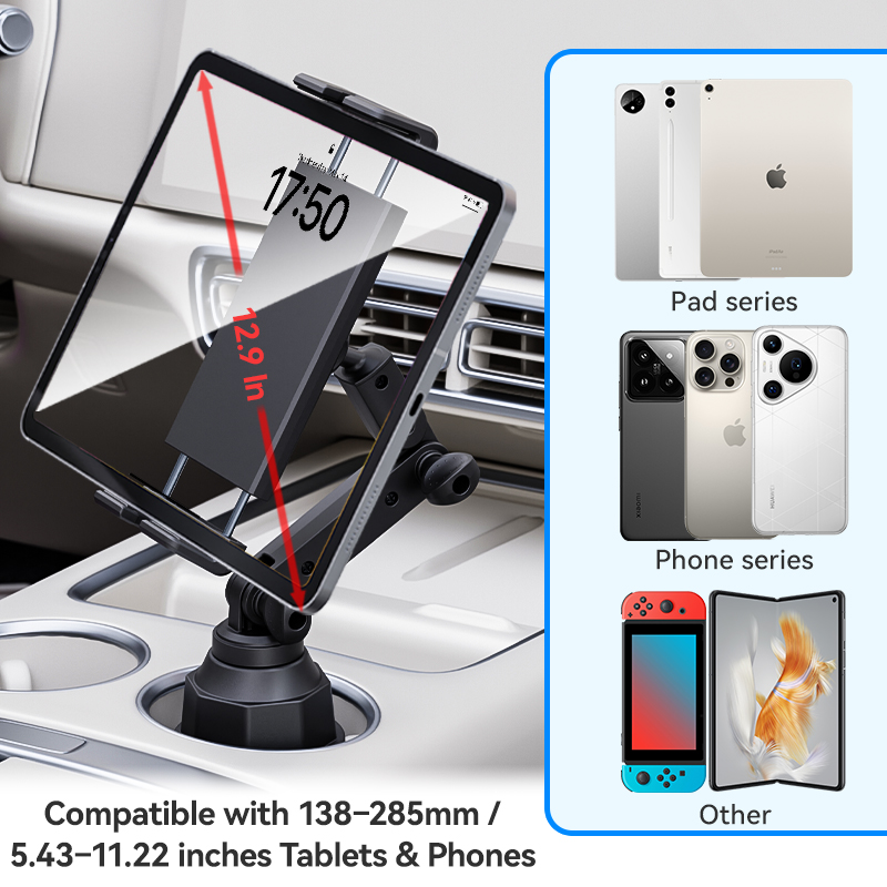 SHUNWEI SD-1155S 2-in-1 ABS Car Cup Holder with Tablet Mount | Universal 360° Rotation Car Phone Sta