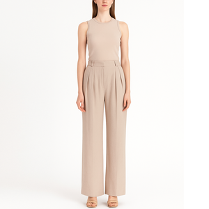 Pantalon <span class=keywords><strong>en</strong></span> <span class=keywords><strong>lin</strong></span> à taille haute et jambe large droit personnalisé de haute qualité pour femmes - Product Image 1