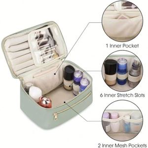 Multifunctional Divider Design Cosmetic Bag Custom Logo Portable Travel Vanity <b>Case</b> <b>Makeup</b> Organizer With Outer Zipper Pocket - Product Image 3