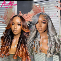 Peluca de Cabello Virgen Indio con Frente de Encaje Transparente HD 13X4 sin Pegamento, Ondulado, Rojizo, para Mujeres Negras