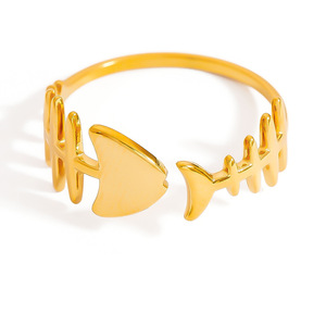 Fishbone Open <b>Ring</b> 18K Gold Color Women's Jewelry Gift Geometric Design Skeleton Shape - Product Image 5