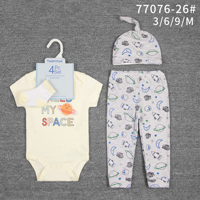 Vêtements pour bébés nouveau-nés en gros, ensembles d'été 4 pièces pour bébés filles et garçons de 6 mois, motifs animaux/floraux, manches courtes