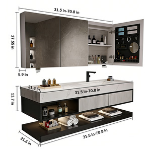 Ensemble de meubles de salle de bain modernes en bois massif OEM avec miroir mural et égouttoir en cuivre, pour usage domestique et hospitalier - Product Image 3