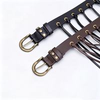 Ceinture longue à pampilles style cowboy western personnalisée en gros pour femme, boucle ardillon vintage en alliage de zinc, largeur 3,3 cm, longueur 102 cm, Langming