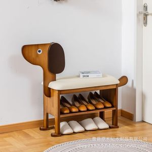 Wooden Dog Shaped <b>Shoe</b> Changing Stool With <b>Storage</b> For Home Use Children Adults Elderly - Product Image 2
