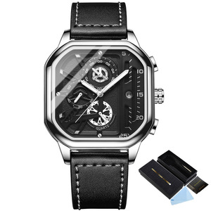 <span class=keywords><strong>Orologio</strong></span> da Polso BINBOND B6577 per Uomo, Design Quadrato Unico, Cronografo al Quarzo, Impermeabile con Cinturino in Pelle - Product Image 3