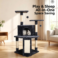 Arbre à chat avec rampe douce à marches basses de 102 cm, griffoir en sisal naturel, maisonnette douillette et large perchoir en peluche pour chats d'intérieur