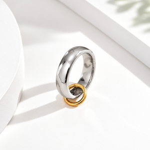 Gold and <b>Silver</b> Two-Tone Stainless Steel Interlocking <b>Ring</b> with 14K Gold Vacuum Plating - Product Image 1
