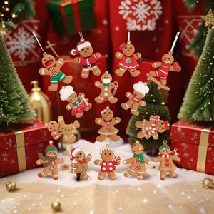 Ensemble d'ornements de Noël traditionnels en forme d'hommes en pain d'épices, pendentifs en PVC souple en forme de filles en pain d'épices pour la décoration de l'arbre de Noël, 12 pièces - Product Image 4