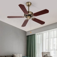 Ventilateur de Plafond Lustre HSG 208B AC/DC Style Américain Classique 42/52 Pouces avec Chaîne à Tirer, Télécommande en Bois, Cuivre et Lumière