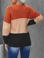 Pull à col rond à manches longues pour femmes, tendance, avec blocs de couleurs, adapté à un usage quotidien (personnalisable)