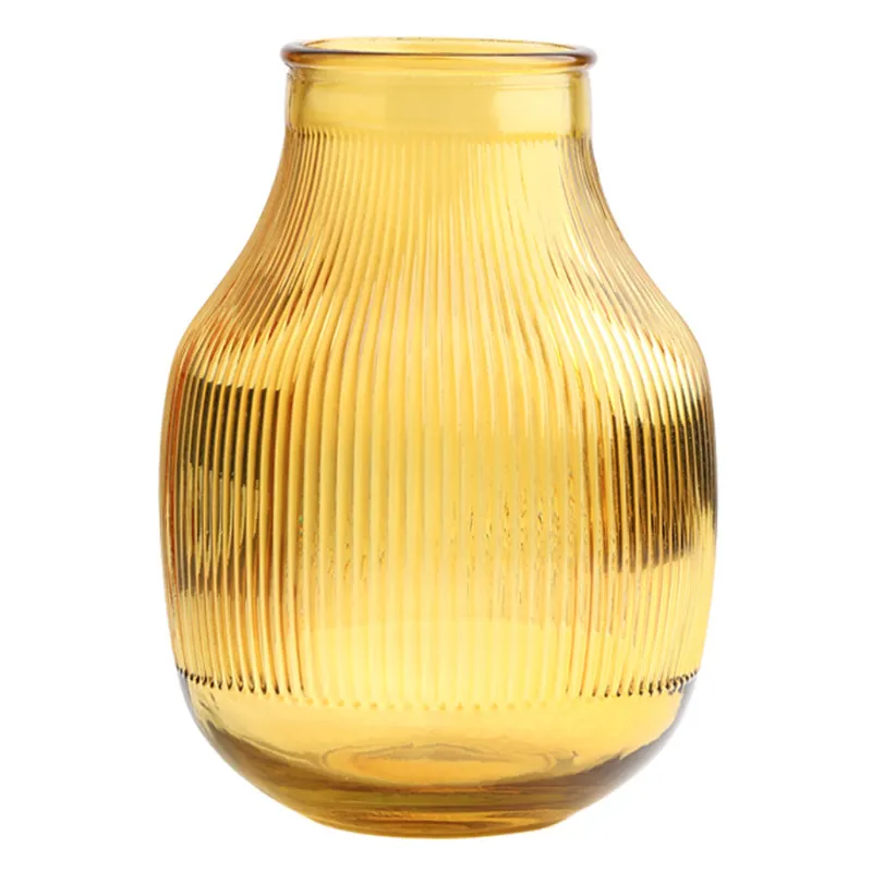 Modern High-Neck Ribbed Glass Flower Vase for Tabletop Display