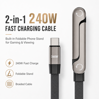 Cable de Carga Rápida de 240W con Soporte Plegable para Teléfono, Cable de Datos en Ángulo Recto para Teléfono, Tableta, Portátil, Accesorios de Juego