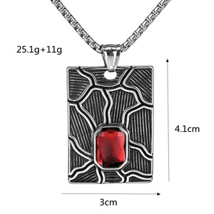 Stainless Steel Geometric Pendant With Red <b>Ruby</b> Inlay For Men <b>Necklace</b> Charm Asymmetry Design Gift Jewelry - Product Image 5