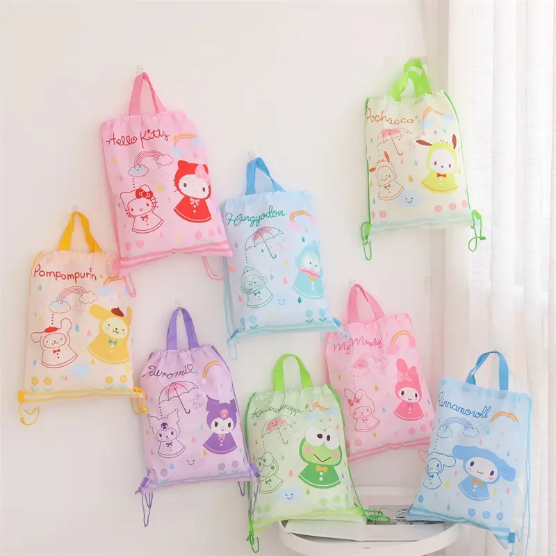 Customized cartoon printing string backpack sports colorful 210d polyester tote drawstring backpack bag