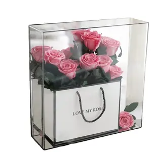 Novo Eterno Para Sempre Flor Dia Dos Namorados Caixas De Flores De Acrílico Preservado Rosas Buquês