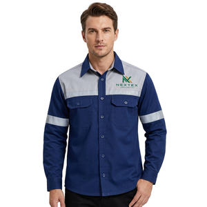 Ropa de Trabajo, Camisa de Trabajo de Alta Visibilidad para Hombre, Reflectante, de Poliéster, Manga Larga, Uniforme de Seguridad, Azul Gris - Product Image 1