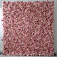 Benutzer definierte rosa weiße Blumen wand Panel Hintergrund 3D 5D Roll-up Reiß verschluss Stoff künstliche Seide Rose Blumen wand für Hochzeits dekor